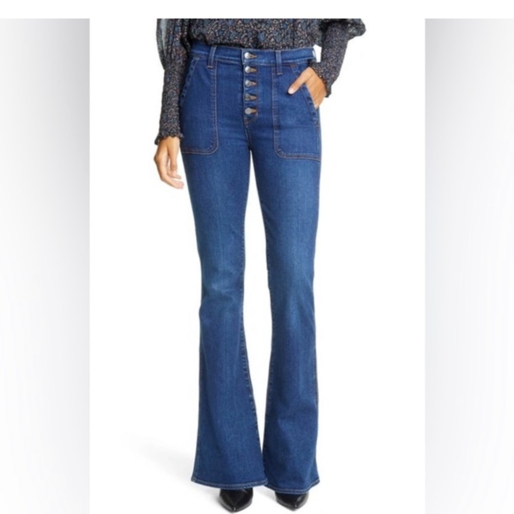 Veronica Beard Beverly Skinny Flare Button Fly High Rise Jeans 00